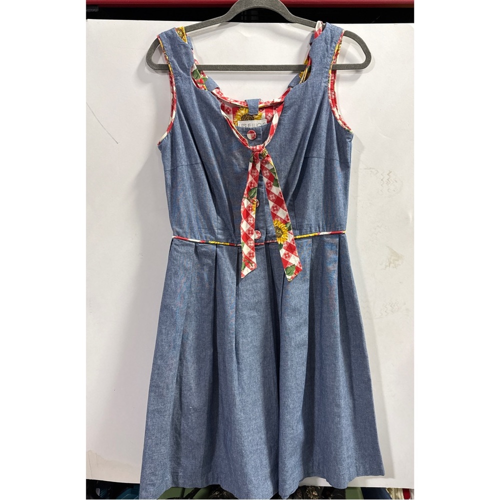 Leslie Lucks vintage 100% cotton machine wash sleeveless button front dress q0